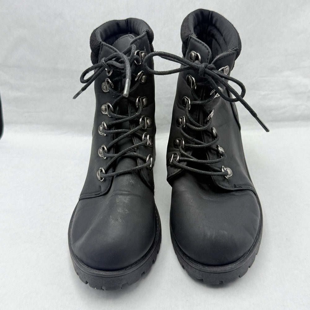 Women's 8.5 Black Lace Up Combat Boots Chunky Lug Sole Ankle Boot Chunky Grunge